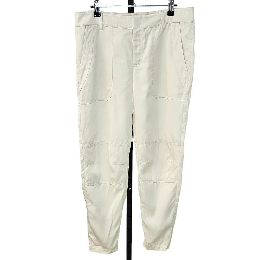 Vince Womens Twill Lyocell Pleated Ankle  Utility Cargo Pants Cream Size 8
